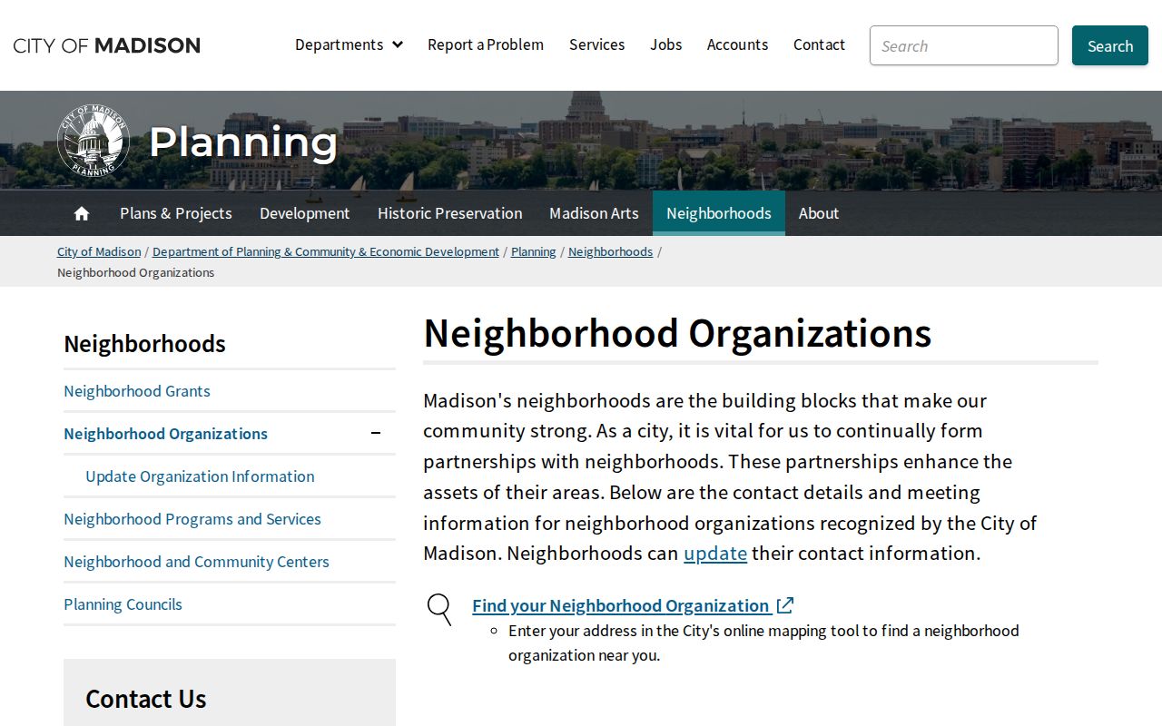 Wisconsin neighbors research: Madison recognized neighborhood contacts and map