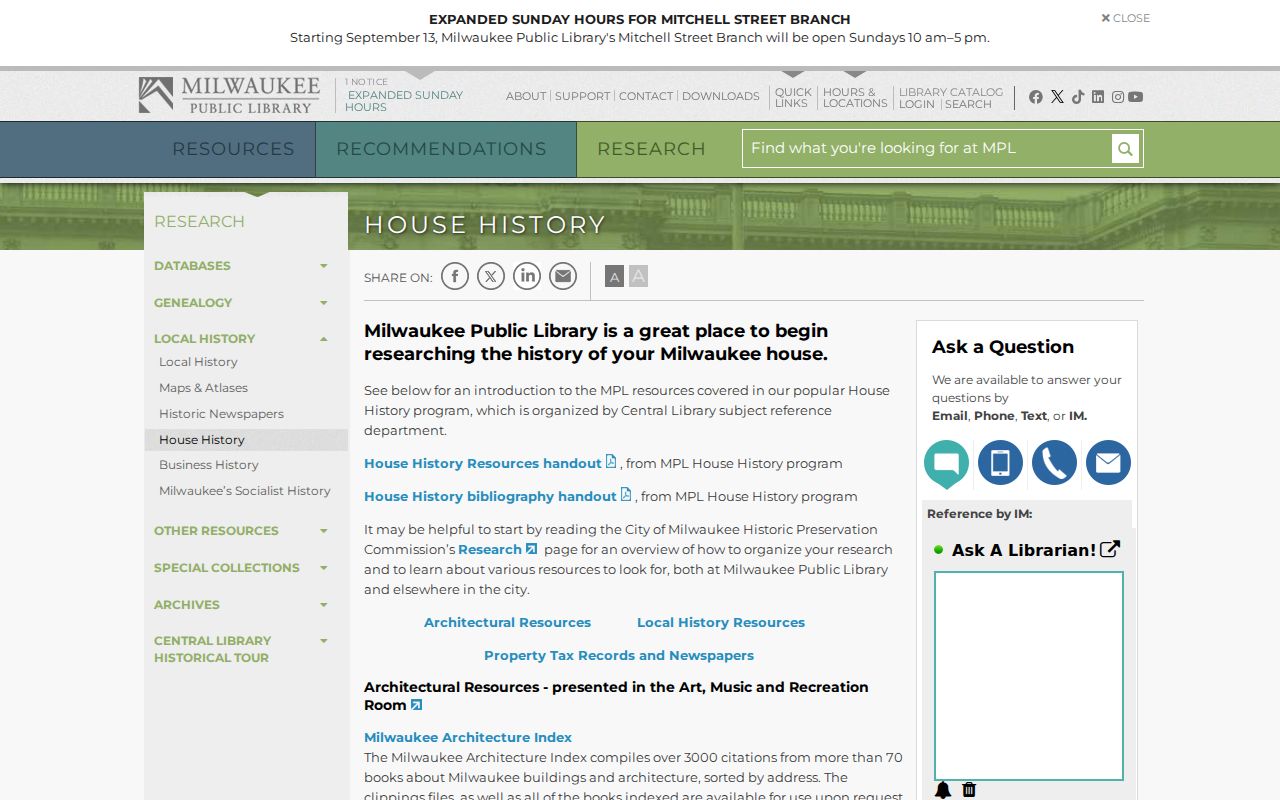 Wisconsin previous residents house-history guide from Milwaukee Public Library
