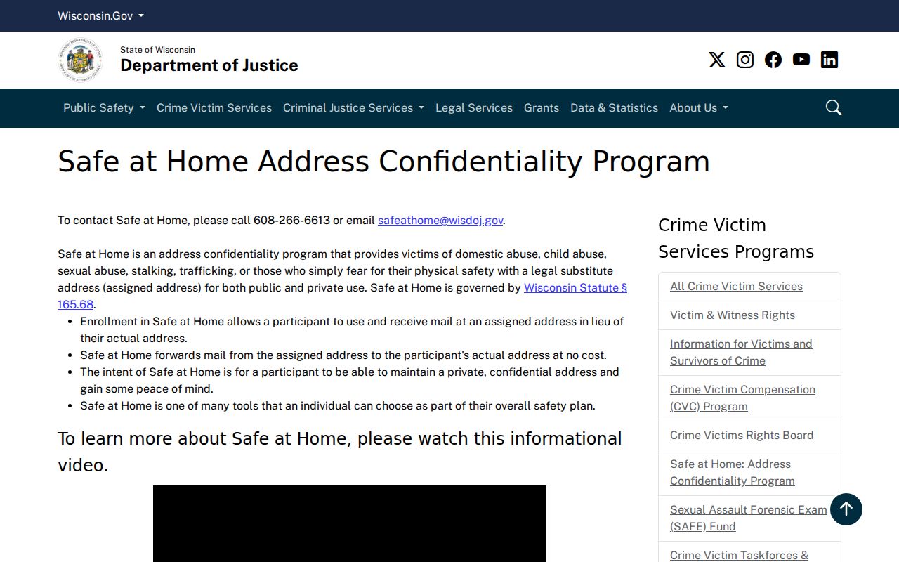 Wisconsin resident lookup: Safe at Home address confidentiality program