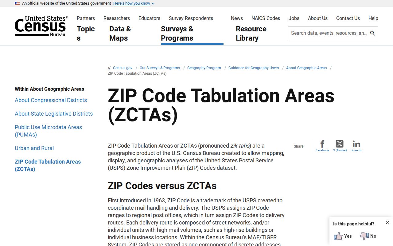 Wisconsin ZIP code directory reference comparing postal ZIP Codes with Census ZCTAs